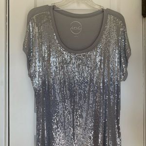 INC -Shades of Silver Small Sequin Summer Top